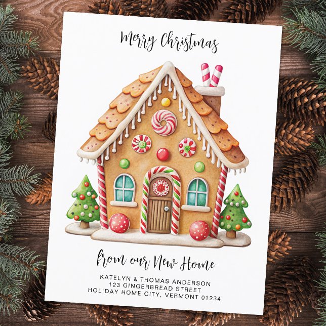 Christmas Gingerbread House New Address Moving  Announcement Postcard (Creator Uploaded)