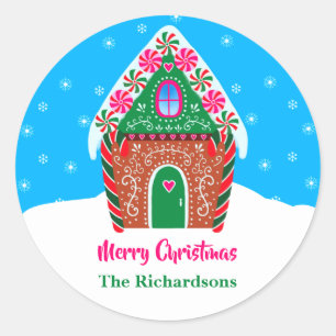 Christmas Gingerbread House Personalised Classic Round Sticker