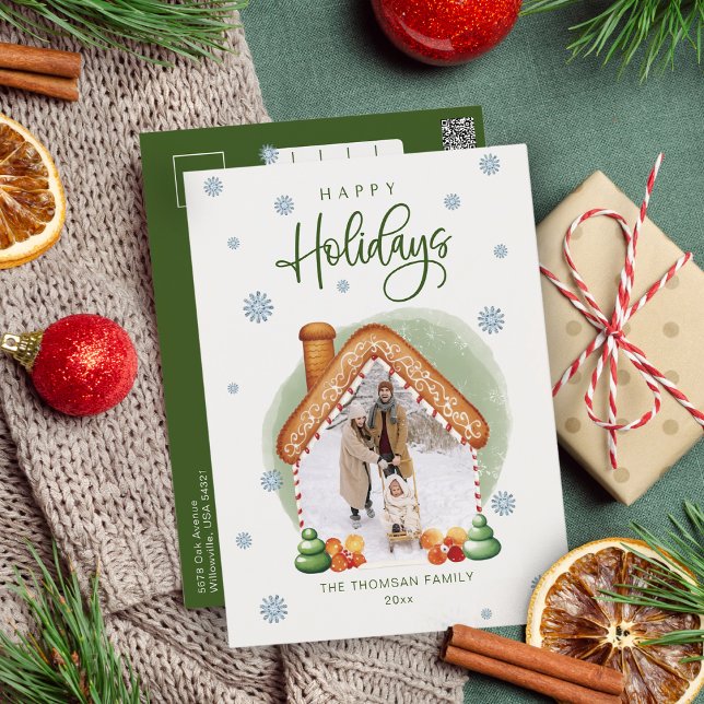 Christmas Gingerbread House Photo Holiday Postcard (Christmas Gingerbread House Photo Holiday Postcard)