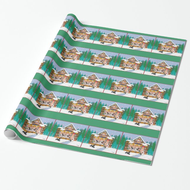 Christmas Gingerbread House Poodles Wrapping Paper (Unrolled)