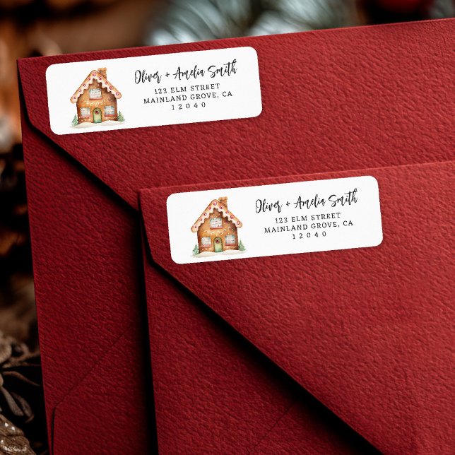 Christmas Gingerbread House Return Label (Home for the holidays 🏠 Add festive charm with this sweet gingerbread house label.)