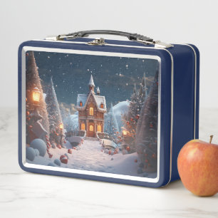Christmas Gingerbread House Starry Night Metal Lunch Box