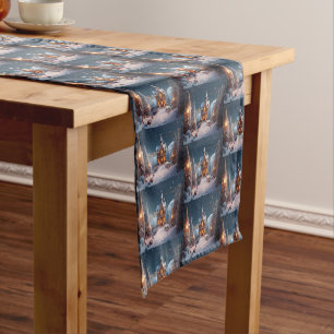Christmas Gingerbread House Starry Night Short Table Runner