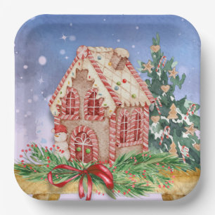 Christmas Gingerbread House Watercolor Paper Plate