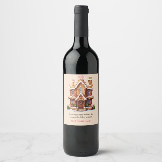 Christmas gingerbread house wine label (Front)