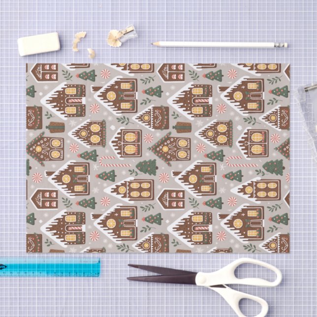 Christmas Gingerbread Houses Holiday Pattern Tissue Paper (Craft)