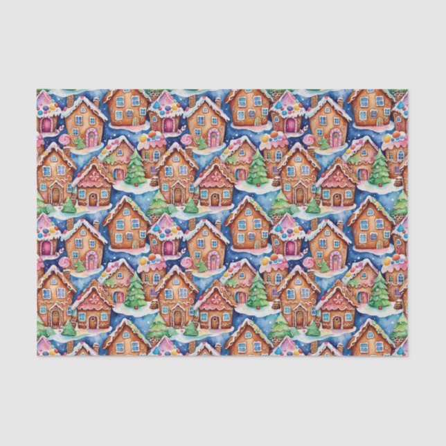 Christmas Gingerbread Houses in Watercolor Tissue Paper (Front)