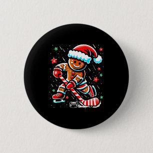 Christmas Gingerbread Ice Hockey Srts Funny Xmas P 6 Cm Round Badge