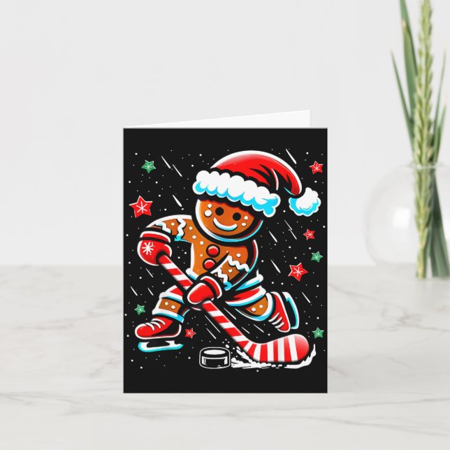 Christmas Gingerbread Ice Hockey Srts Funny Xmas P Card (Front)