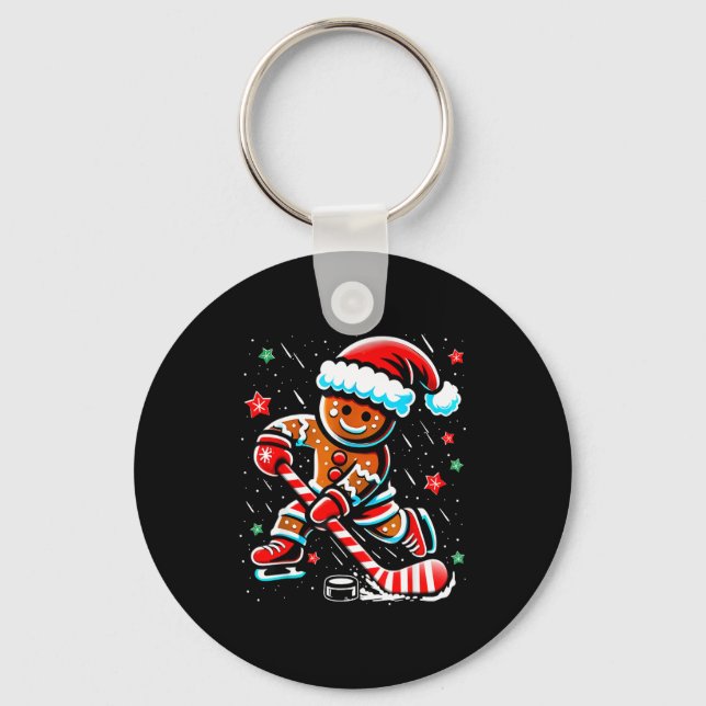 Christmas Gingerbread Ice Hockey Srts Funny Xmas P Key Ring (Front)