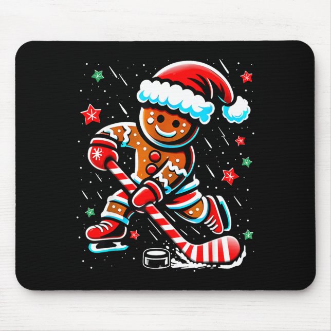 Christmas Gingerbread Ice Hockey Srts Funny Xmas P Mouse Mat (Front)