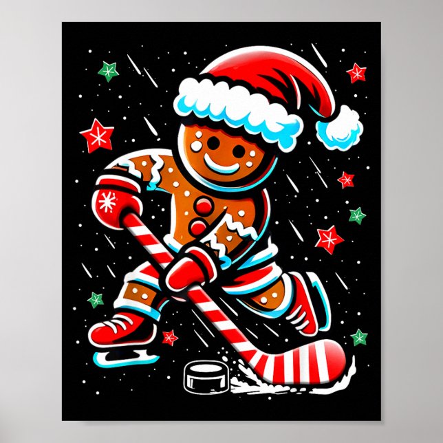 Christmas Gingerbread Ice Hockey Srts Funny Xmas P Poster (Front)