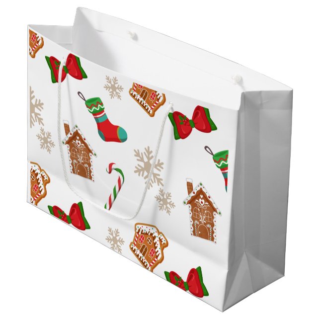 Christmas Gingerbread Large Gift Bag (Front Angled)