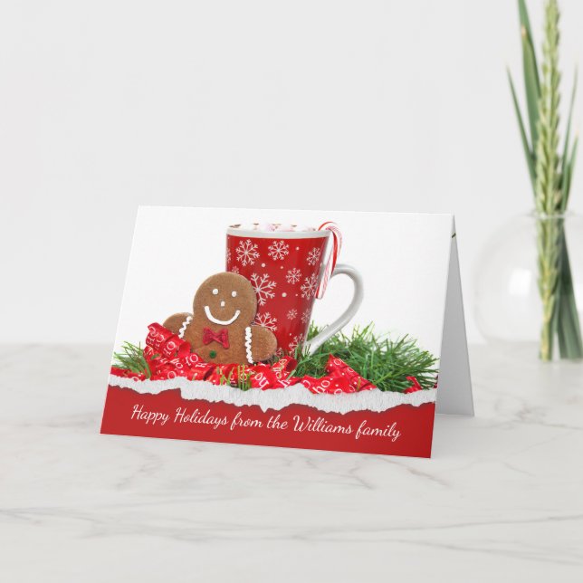 Christmas gingerbread man and hot chocolate holiday card (Front)