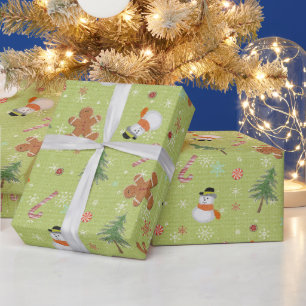 Christmas Gingerbread Man and Snowman Wrapping Paper