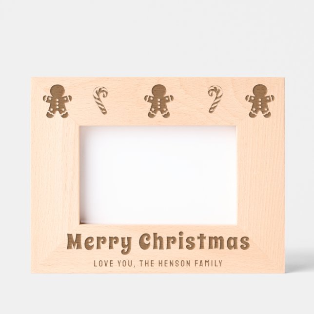 Christmas Gingerbread Man Candy Cane Photo Etched Frames (Front)