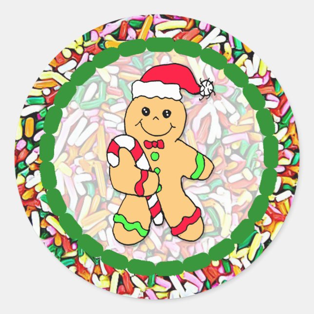 Christmas Gingerbread Man Candy Sprinkles Classic Round Sticker (Front)