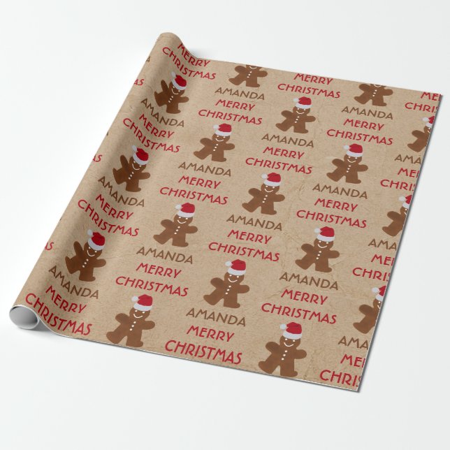 Christmas Gingerbread Man Cookies Custom Name  Wrapping Paper (Unrolled)