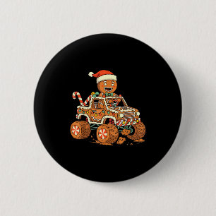 Christmas Gingerbread Man Driving Truck Xmas Light 6 Cm Round Badge