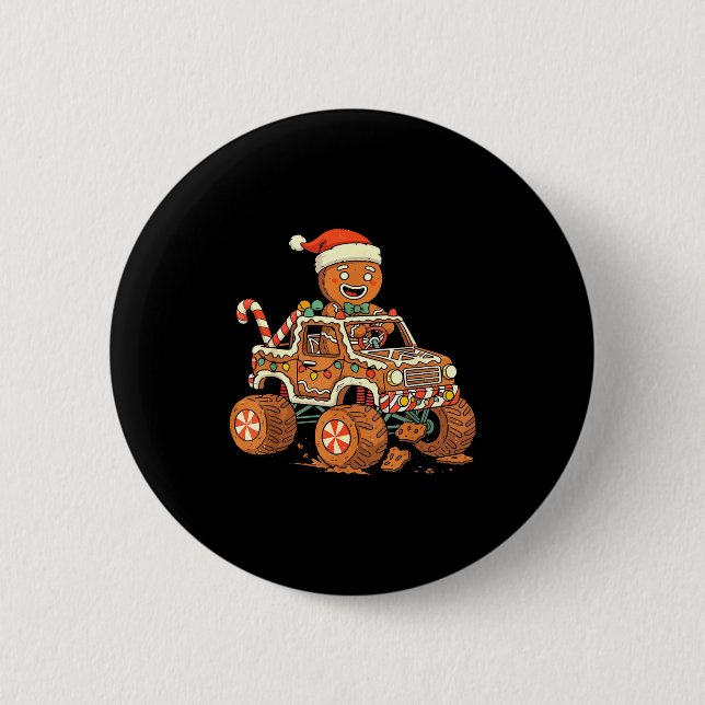 Christmas Gingerbread Man Driving Truck Xmas Light 6 Cm Round Badge (Front)