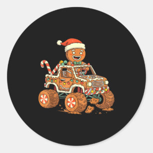 Christmas Gingerbread Man Driving Truck Xmas Light Classic Round Sticker