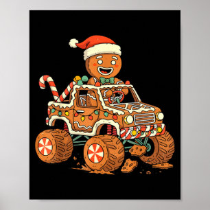 Christmas Gingerbread Man Driving Truck Xmas Light Poster