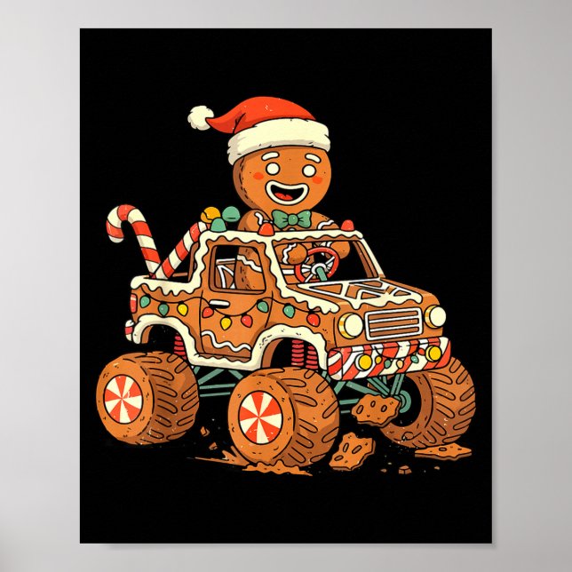 Christmas Gingerbread Man Driving Truck Xmas Light Poster (Front)