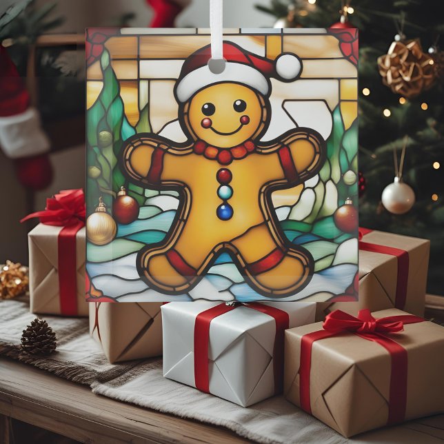 Christmas Gingerbread Man Faux Stained Glass Glass Tree Decoration (Creator Uploaded)
