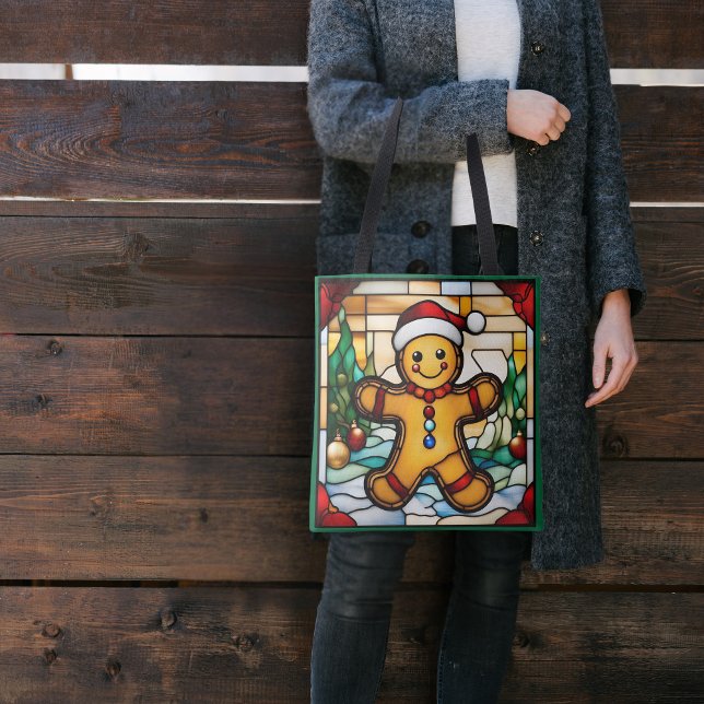 Christmas Gingerbread Man Faux Stained Glass Tote Bag (Creator Uploaded)