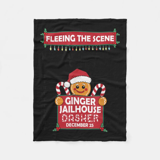 Christmas Gingerbread Man Ginger Jailhouse Fleeing Fleece Blanket (Front)
