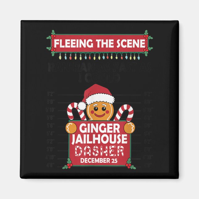 Christmas Gingerbread Man Ginger Jailhouse Fleeing Magnet (Front)