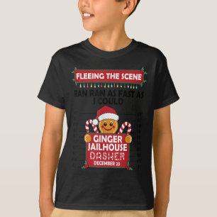 Christmas Gingerbread Man Ginger Jailhouse Fleeing T-Shirt