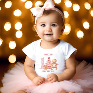 Christmas Gingerbread Man Girl Name 1st Birthday  Baby T-Shirt