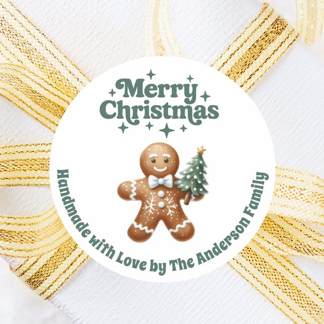 Christmas gingerbread man handmade classic round sticker (Creator Uploaded)