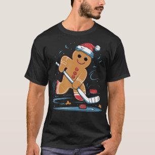 Christmas Gingerbread Man Hockey Player T-Shirt