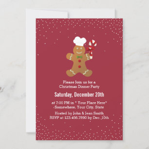 Christmas Gingerbread Man Holiday Dinner Party Invitation