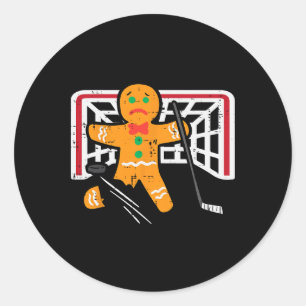 Christmas Gingerbread Man Ice Hockey Fun Xmas Men Classic Round Sticker