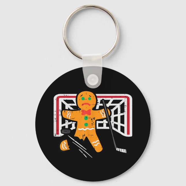 Christmas Gingerbread Man Ice Hockey Fun Xmas Men  Key Ring (Front)