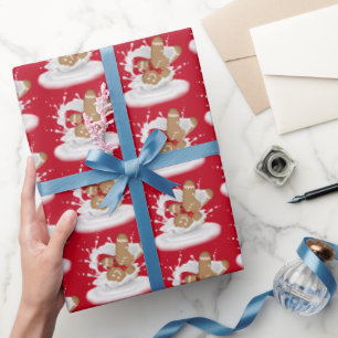 Christmas Gingerbread Man in Milk Splash Wrapping Paper