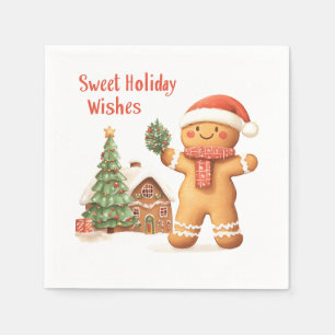 Christmas Gingerbread Man in Santa Hat Napkin