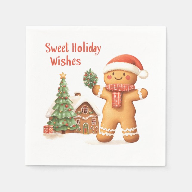 Christmas Gingerbread Man in Santa Hat Napkin (Front)