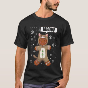 Christmas Gingerbread Man Meow Fake Cat T-Shirt