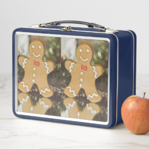 Christmas gingerbread man metal lunch box