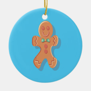 Christmas gingerbread man on blue ceramic tree decoration