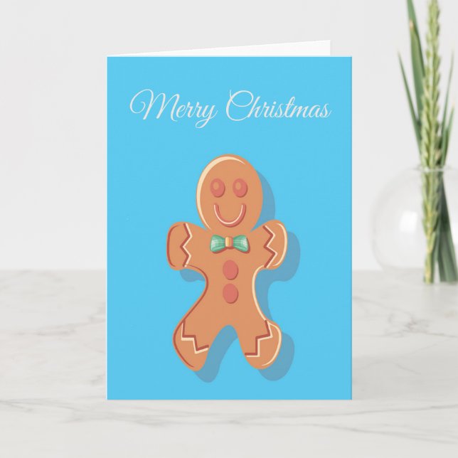 Christmas gingerbread man on blue holiday card (Front)