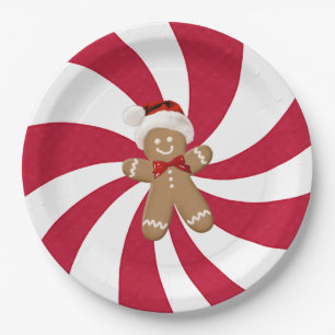 Christmas Gingerbread Man on Peppermint Paper Plate