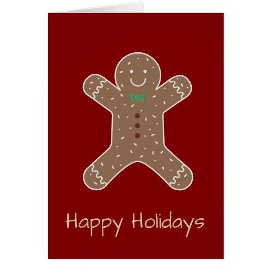Christmas Gingerbread Man On Red Happy Holidays Card