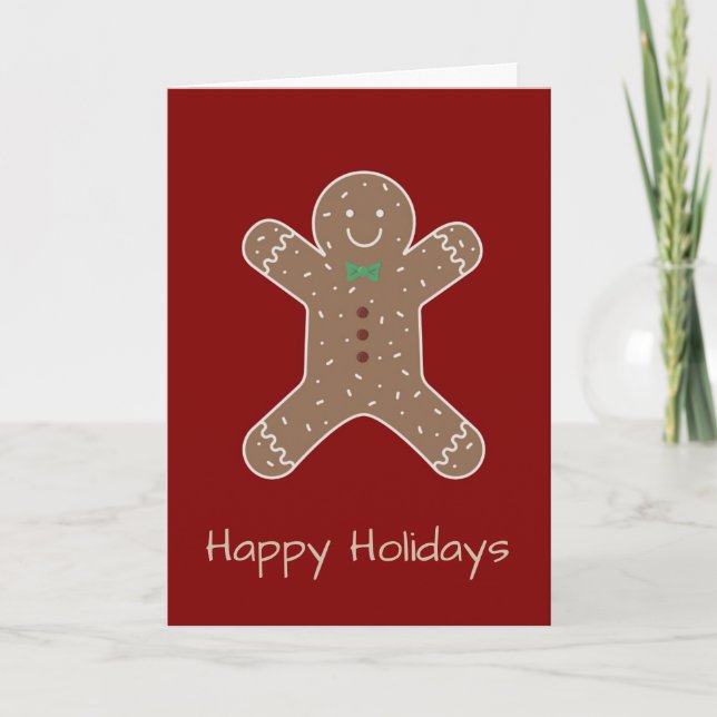Christmas Gingerbread Man On Red Happy Holidays Holiday Card (Front)