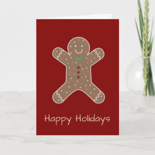 Christmas Gingerbread Man On Red Happy Holidays Holiday Card