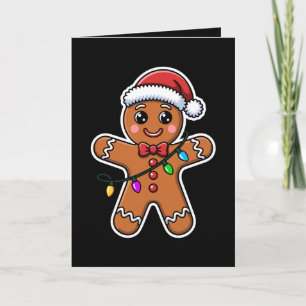 Christmas Gingerbread Man Santa Hat Lights Xmas Card